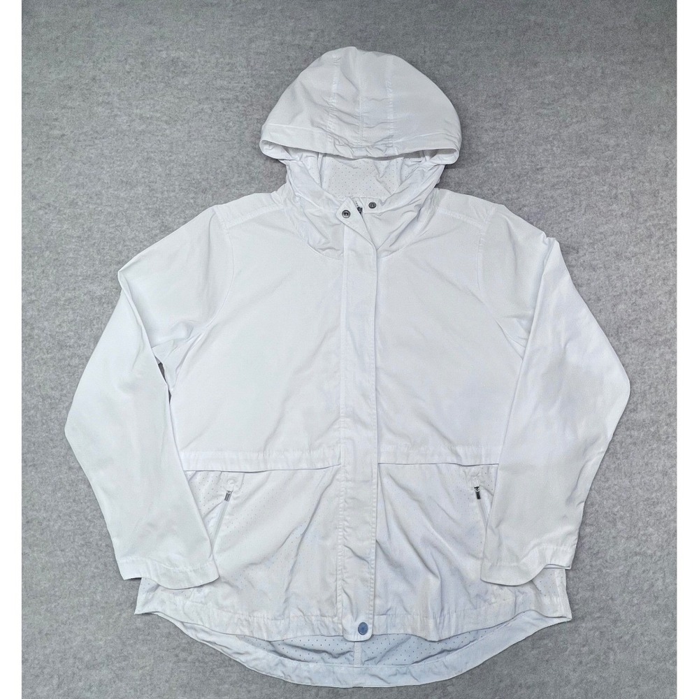 Athleta Windbreaker Jacket Women XL White Good Hooded Perforated Ventilated Back - Picture 2 of 12